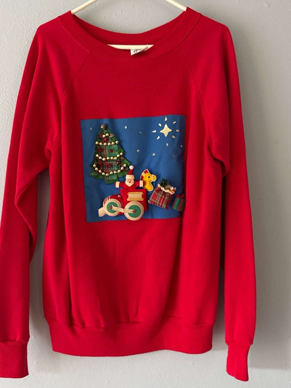 Vintage 80s Pannill by Hanes Christmas Sweatshirt Applique Santa Train Large